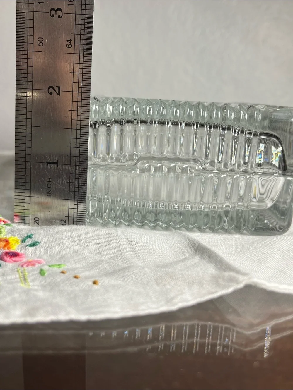 VINTAGE GLASS TRINKET BOX LIDDED SQUARE CLEAR RIBBED COLLECTIBLE MEMORABILIA